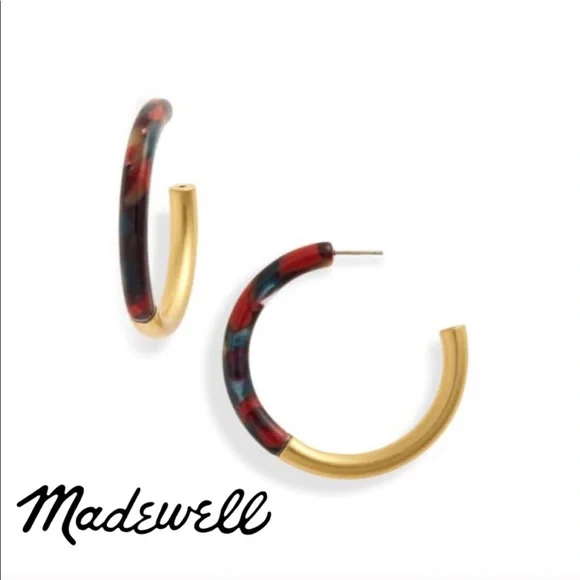 NEW Madewell Yellow Gold Colorful Open Medium Sized Hoop Earrings - Picture 1 of 8